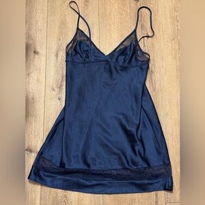 Victoria's Secret Navy Satin Lace-Trim Chemise
